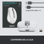 Logitech MX Anywhere 3 USB-C Bluetooth 4000DPI Compact Wireless Mouse - White