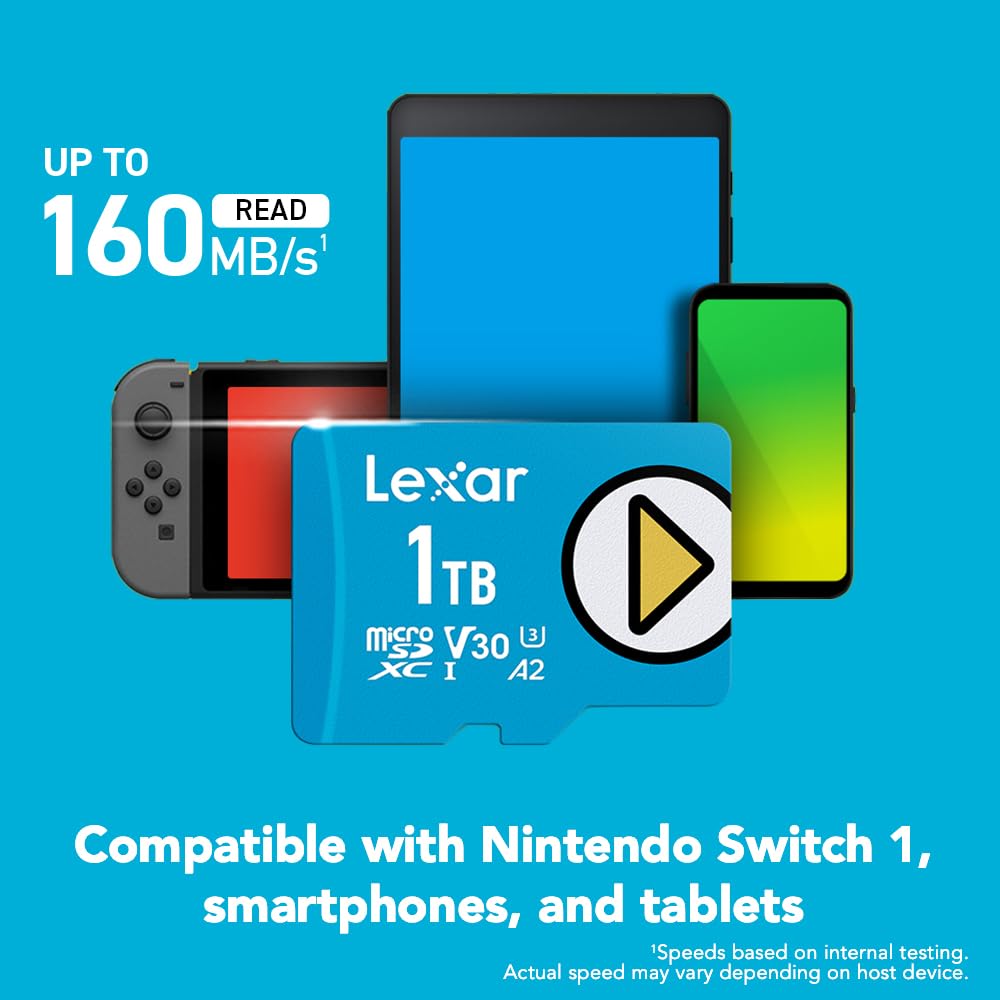 Lexar 256GB Play microSDXC Memory Card, UHS-I, C10, U3, V30, A2, Full-HD & 4K Video, Up to 205/140 MB/s, Expanded Storage for Nintendo-Switch, Gaming Devices, Smartphones, Tablets (LMSPLAY256G-BNSNU)