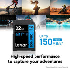 Lexar  High-Performance 800x PRO SD Card, UHS-I, C10, U3, V30, 4K, Up to 150MB/s Read SDXC Memory Card, for Point-and-Shoot & Mid-Range DSLR Cameras, HD Camcorders (LSD0800P128G-BNNNU)