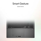 A laptop keyboard and trackpad area with a soft gradient fade at the top, under the text 'Smart Gesture' and 'System Volume'.