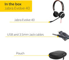 Jabra Evolve 40 MS Wired On-Ear sterio Headset with Microphone and Media Controls