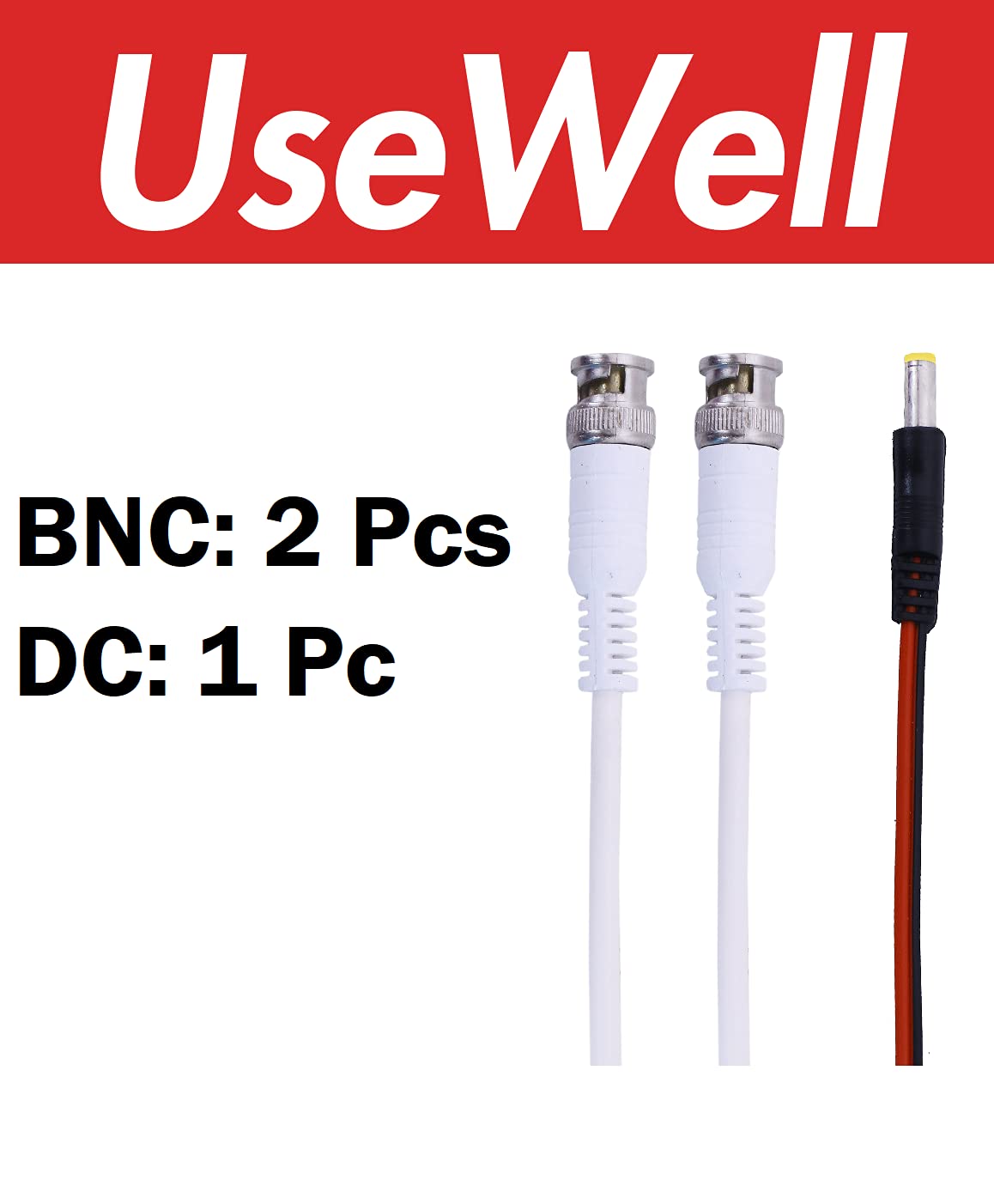 Two BNC connectors and one DC connector with 'UseWell' branding on a white background.