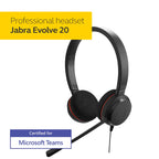 Jabra Evolve 20 MS USB-A Professional Wired Stereo Headset with Ultimate Noise Cancellation Mic - Black