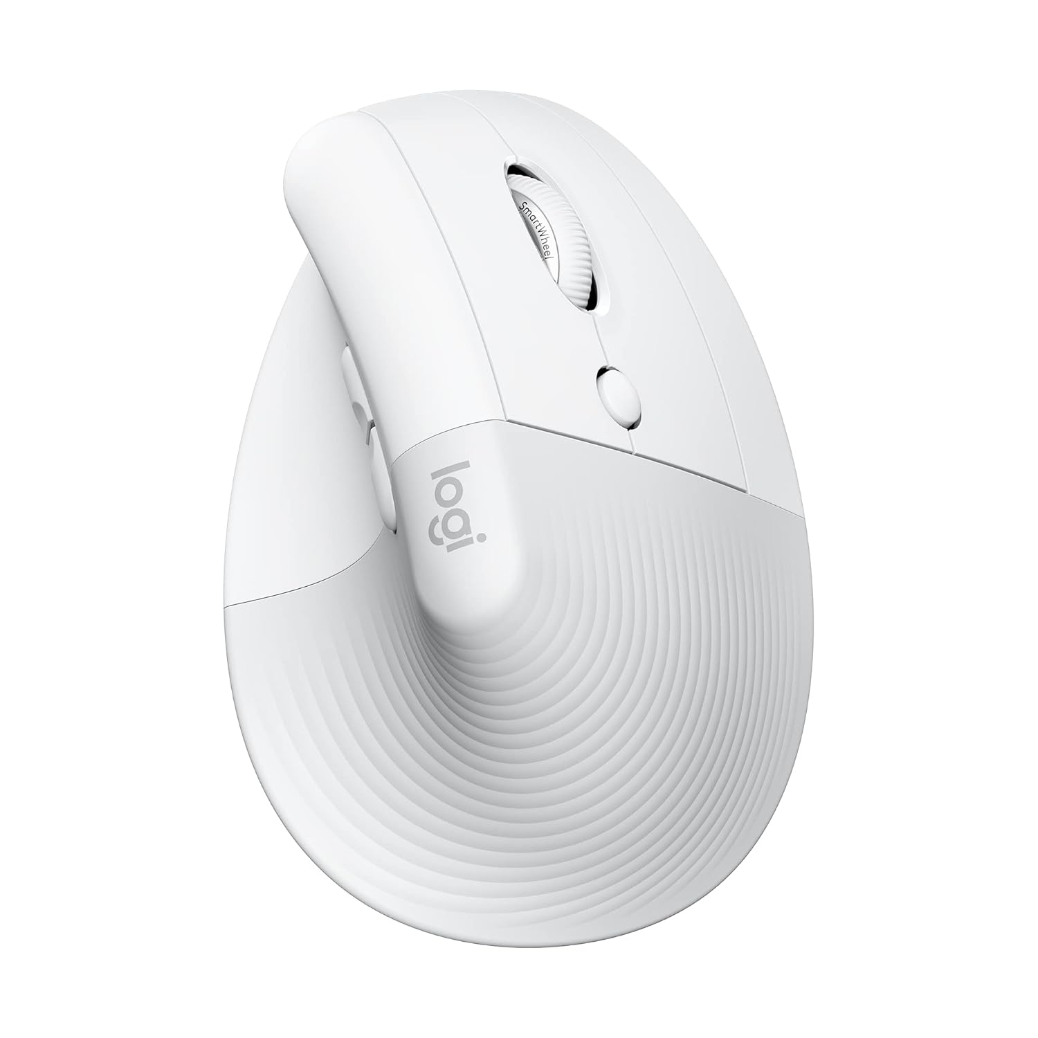 White computer mouse with Logitech branding on a white background