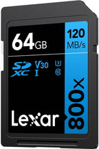 Lexar  High-Performance 800x PRO SD Card, UHS-I, C10, U3, V30, 4K, Up to 150MB/s Read SDXC Memory Card, for Point-and-Shoot & Mid-Range DSLR Cameras, HD Camcorders (LSD0800P128G-BNNNU)