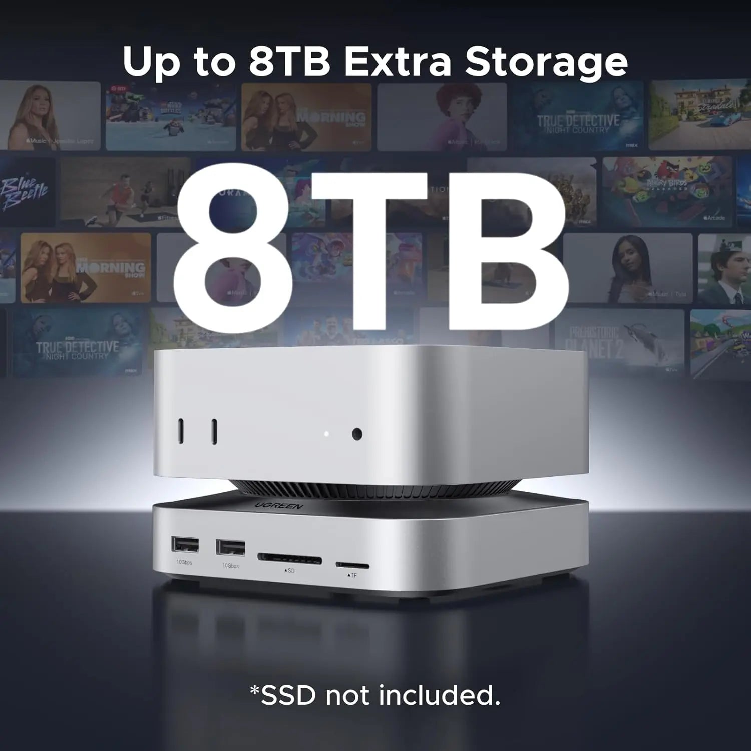 UGREEN Mac mini M4 Dock 11-in-1 USB C Hub 8TB M.2 NVMe 10Gbps 5X USB-A 2X Type-C SD/TF Card Docking Station (65487)