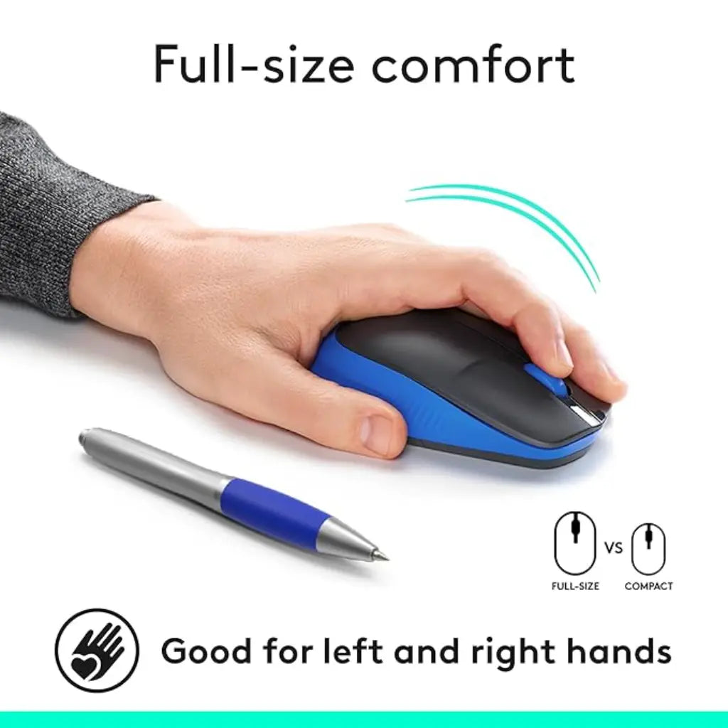 Logitech M190 Full Size Curve Design Optical Wireless Mouse 1000 DPI  - Blue