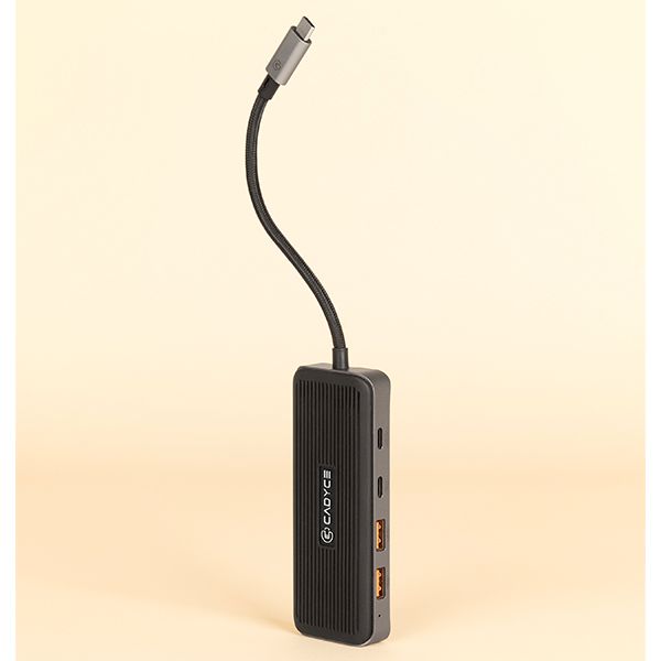 Cadyce CA-C2U2H hub displayed with cable plugged into USB‑C for data transfer