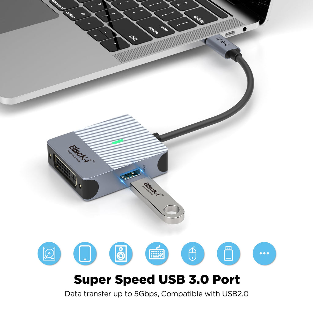 Black-i Type-C to DVI with 1 Port USB 3.0 (4K@30Hz)