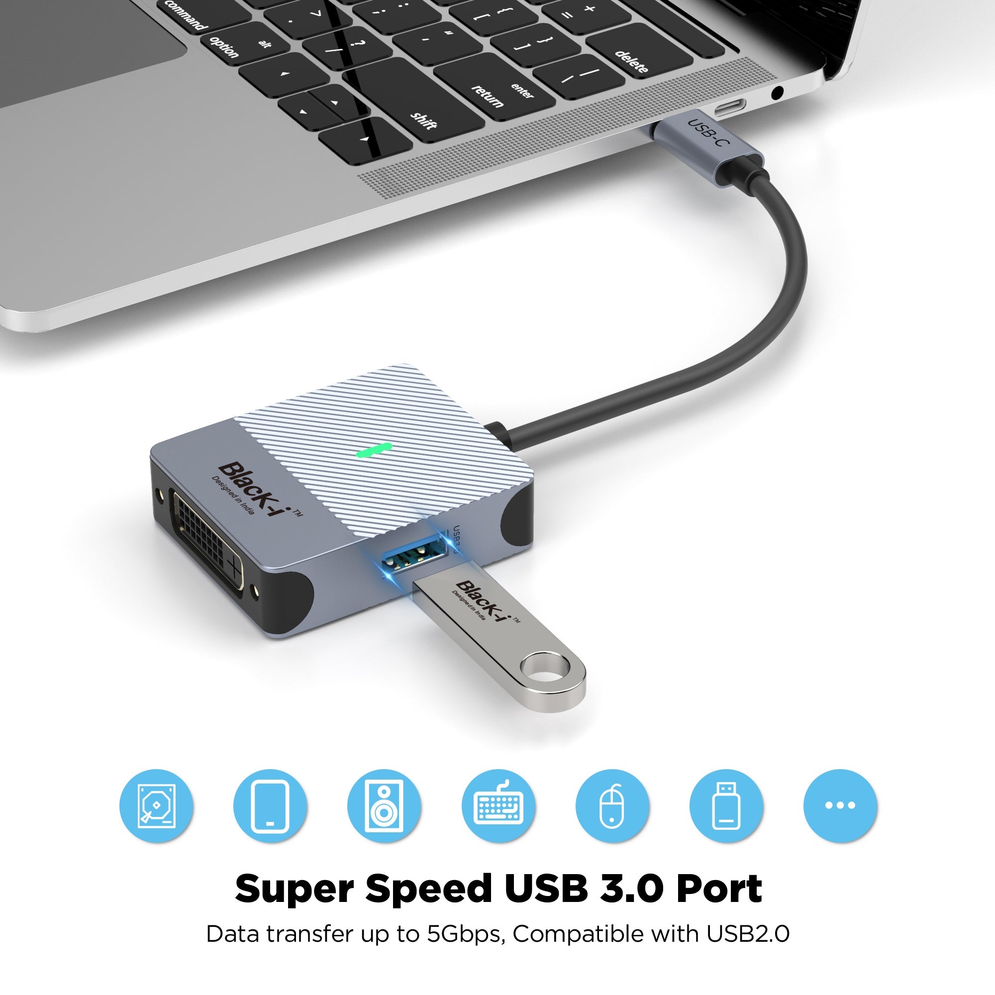 Black-i Type-C to DVI with 1 Port USB 3.0 (4K@30Hz)