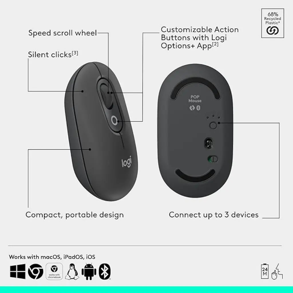 Logitech POP Multi-Device Bluetooth Wireless Mouse with Emoji Button - Graphite