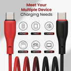 HUE X - Type C To Type C 60W 1M, Black+Red