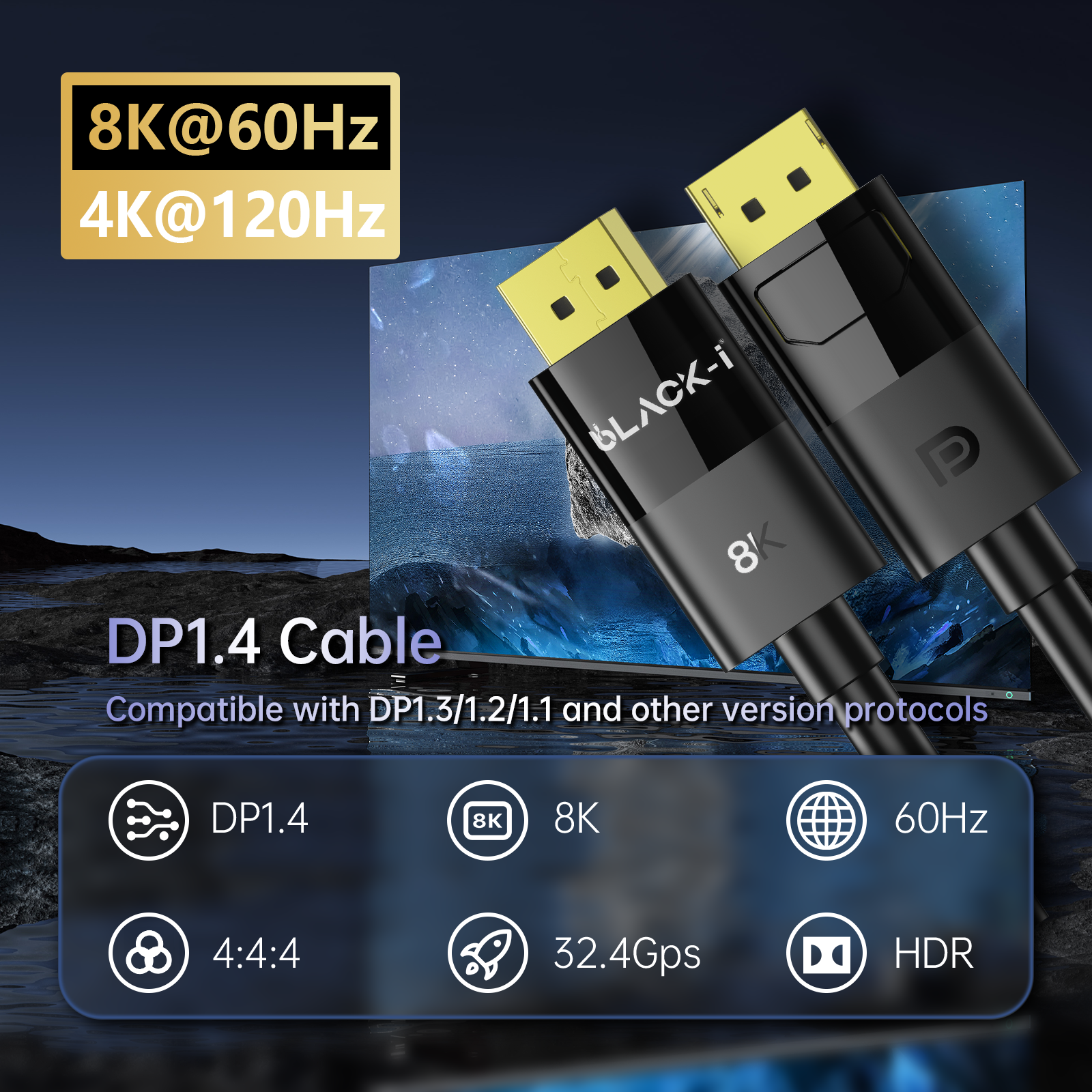 Black-i Display Port 8k@60Hz Cable