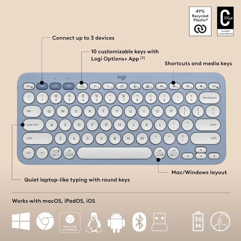 Logitech Pebble 2 Multi Device Wireless Keyboard & Mouse Combo - Tonal Blue