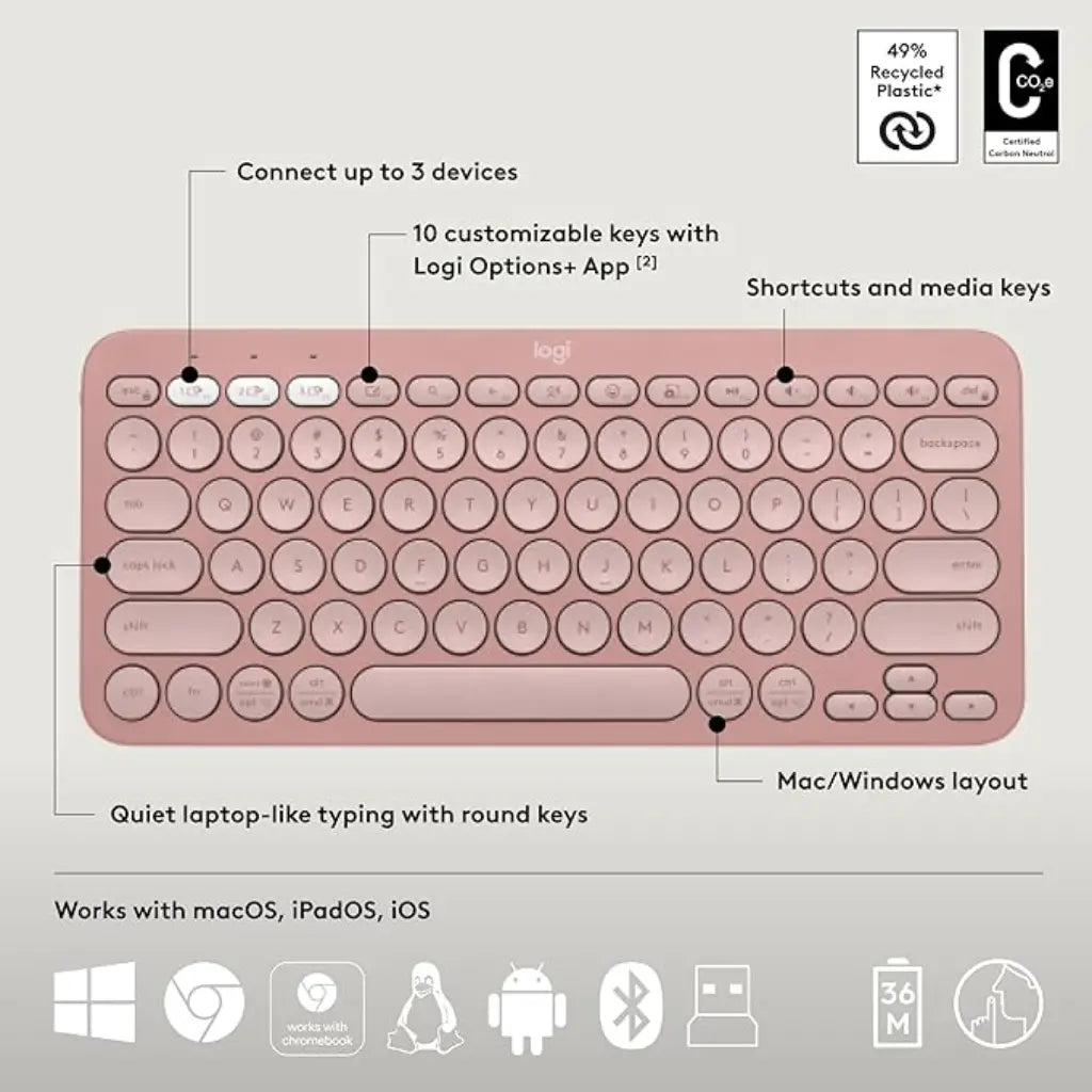 Logitech Pebble 2 Combo Wireless Bluetooth Keyboard & Mouse Set with Logi Bolt Receiver