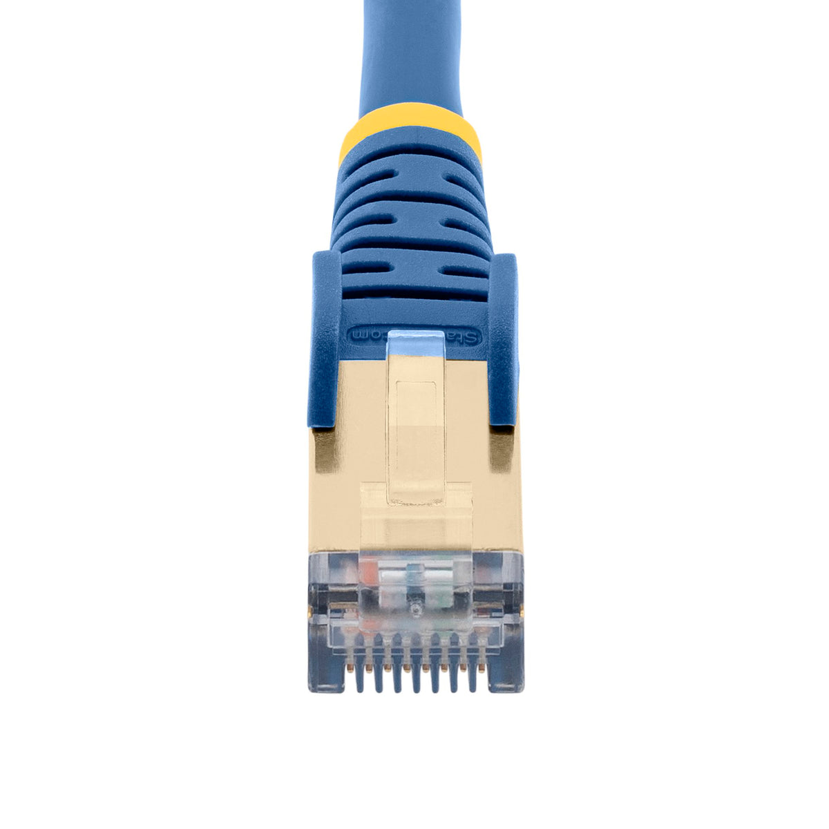 StarTech C6ASPAT10BL 10ft Cat6a Shielded Ethernet Cable – blue cable coiled on a white surface
