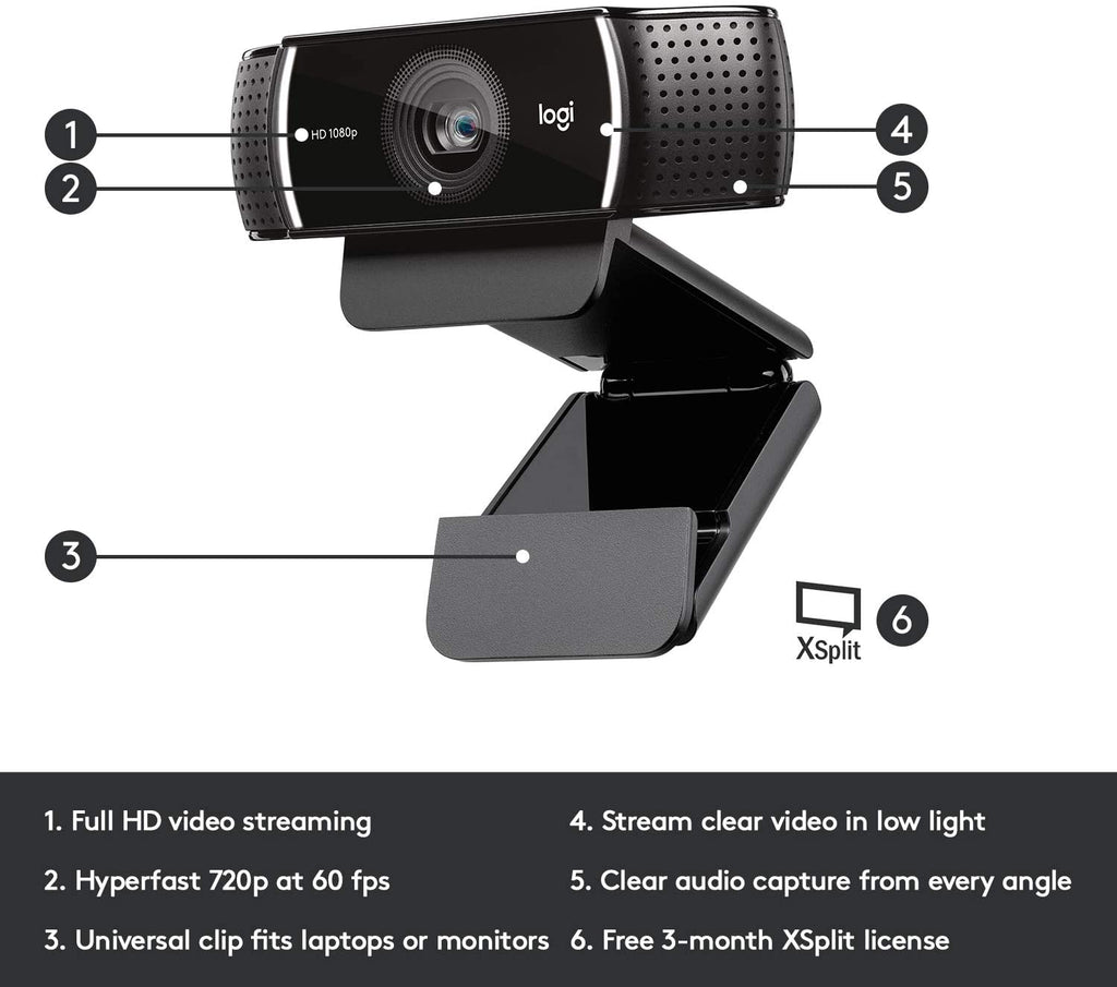 Logitech C922 Pro Stream 1080P HD Gaming Webcam with Auto Light Correction and Stereo Mic