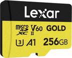Lexar 128GB Professional Gold Micro SD Card, UHS-II, C10, U3, V60, A1, Full HD, 4K, Up to 280/100 MB/s microSDXC Memory Card, for Drones, Action Cameras, Portable Gaming Devices (LMSGOLD128G-BNNNG)