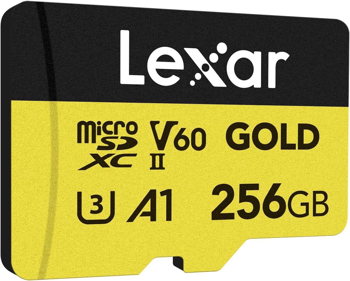 Lexar 128GB Professional Gold Micro SD Card, UHS-II, C10, U3, V60, A1, Full HD, 4K, Up to 280/100 MB/s microSDXC Memory Card, for Drones, Action Cameras, Portable Gaming Devices (LMSGOLD128G-BNNNG)