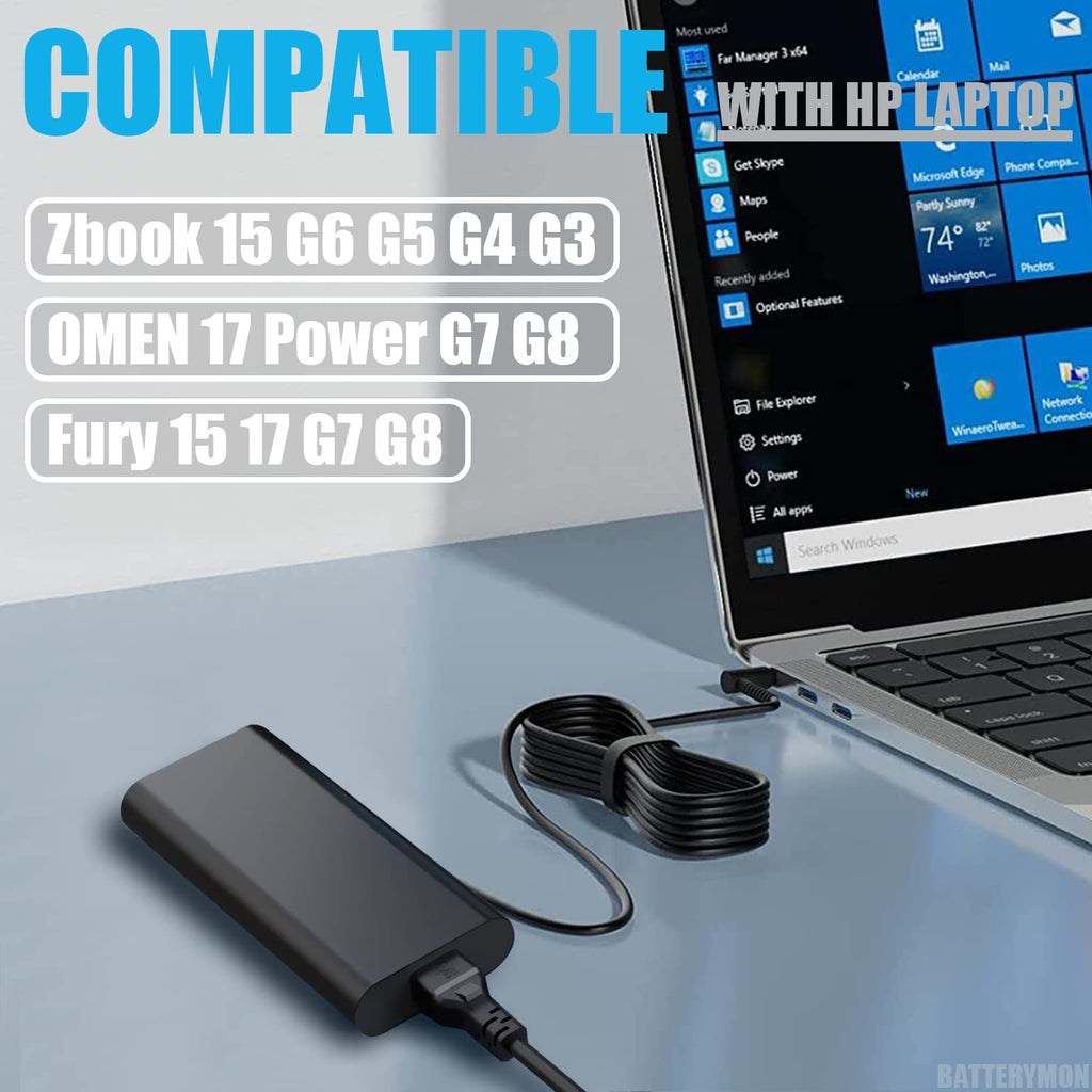 HP Original OEM 150W 19.5V 7.7A 4.5mm Blue Pin Oval Slim AC Adapter for HP Laptops - Black