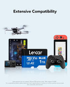 Lexar Blue Micro SD Card Up to 160MB/s, microSDXC UHS-I Memory Card with SD Adapter, C10, U3, A2, V30, Full HD, 4K UHD, High Speed TF Card