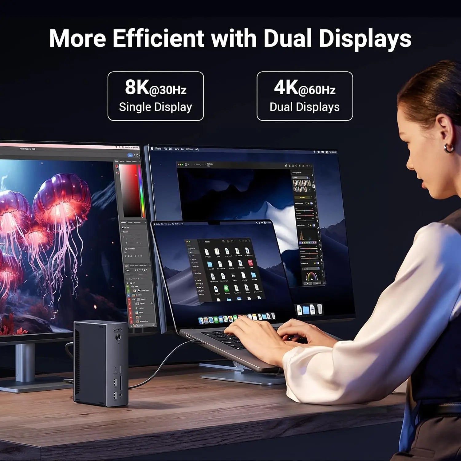 UGREEN Revodok Max 213 Thunderbolt 4 Dock 13-in-1 40Gbps Dual 4K 60Hz 8K 90W Charging 2.5GbE SD/TF MacBook Windows (25054)