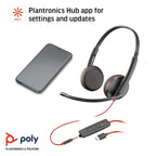 Poly Blackwire BW3225 USB-C+USB-C/A Wired Headphone with Noise Cancelling Boom Microphone
