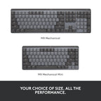 Two mechanical keyboards, one labeled 'MX Mechanical' and the other 'MX Mechanical Mini', on a white background.