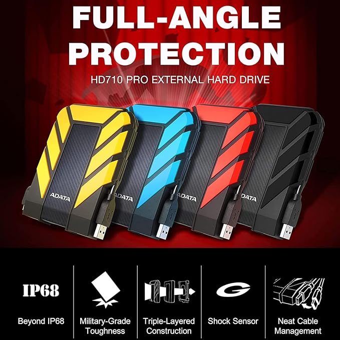 ADATA HD710 Pro 2TB 3.5 inch/8.89 cm SATA III External Hard Drive/HDD with IP65 Rating Black, for Windows with Waterproof and Shockproof Technology