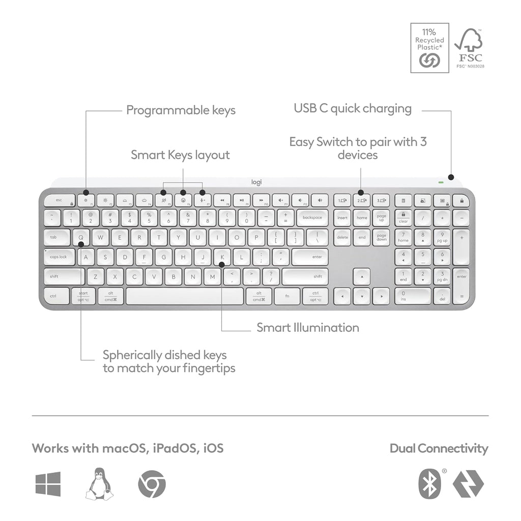 Logitech Master Series MX Keys S Advanced Wireless Illuminated Keyboard - Pale Gray