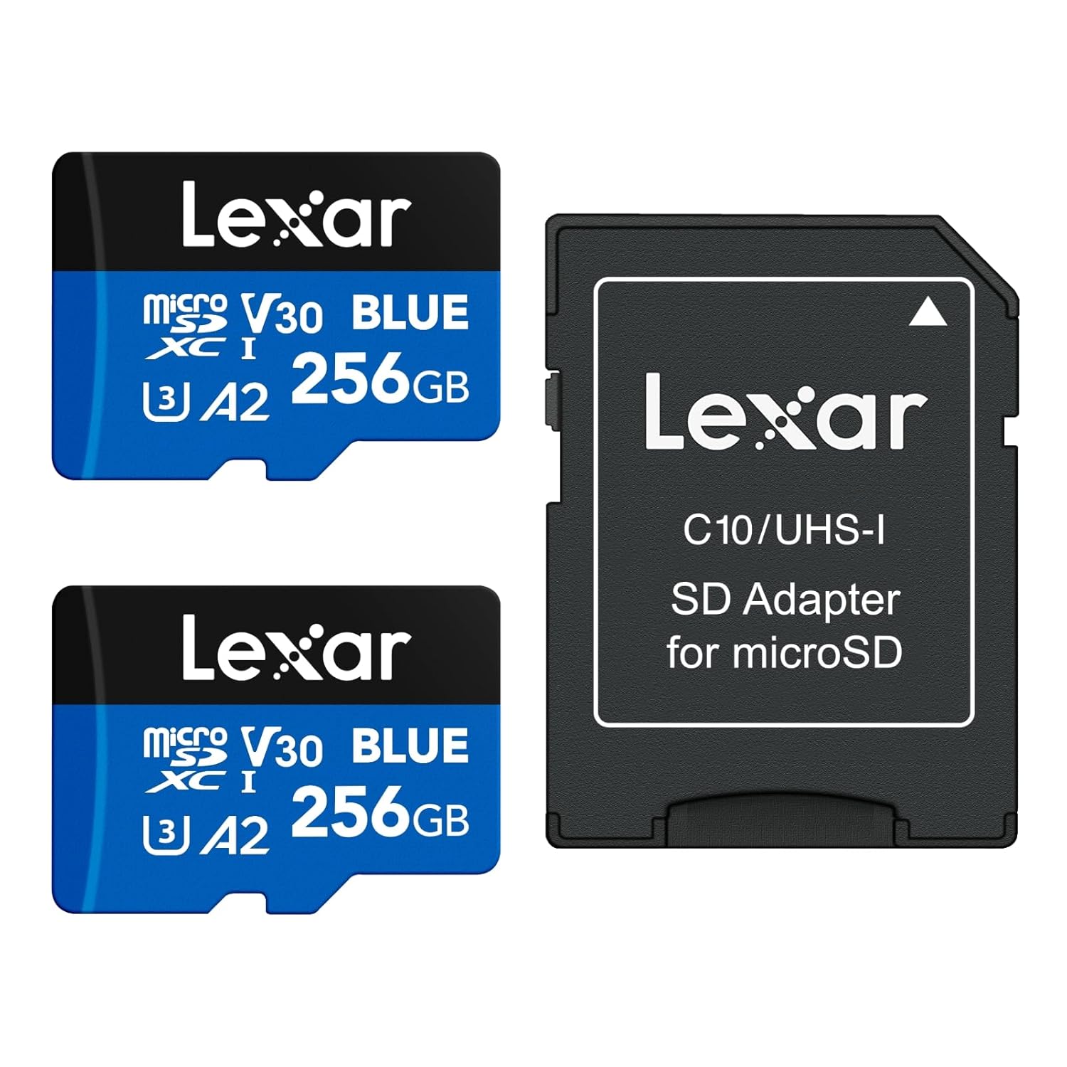 Lexar Blue Micro SD Card Up to 160MB/s, microSDXC UHS-I Memory Card with SD Adapter, C10, U3, A2, V30, Full HD, 4K UHD, High Speed TF Card