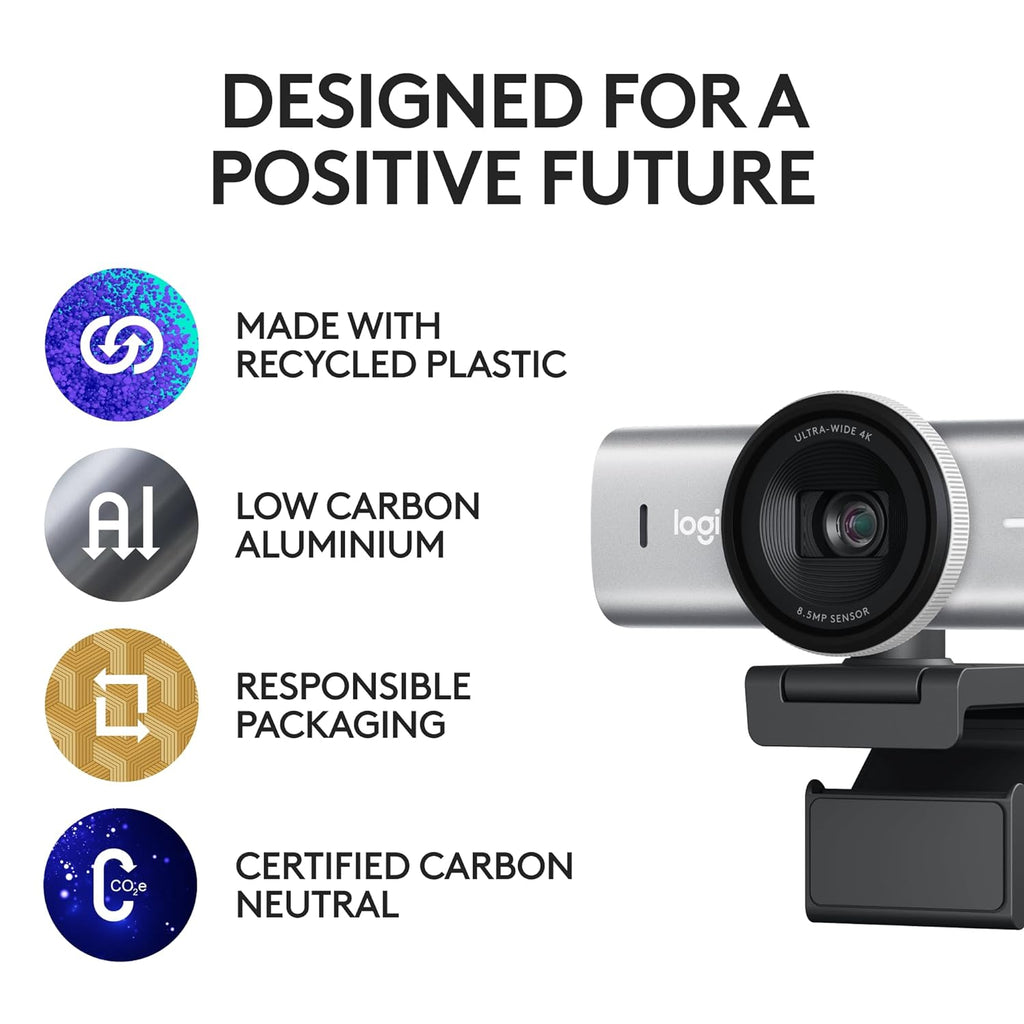 Logitech Master Series MX Brio 4K Ultra HD USB-C Collaboration and Streaming Webcam with Dual Mics - Pale Gray