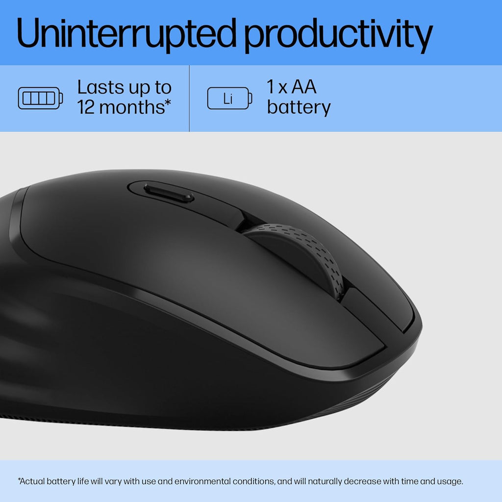 HP M120 Wireless Mouse, 2.4 GHz Wireless Connection, 6 Buttons, Up to 1600 DPI