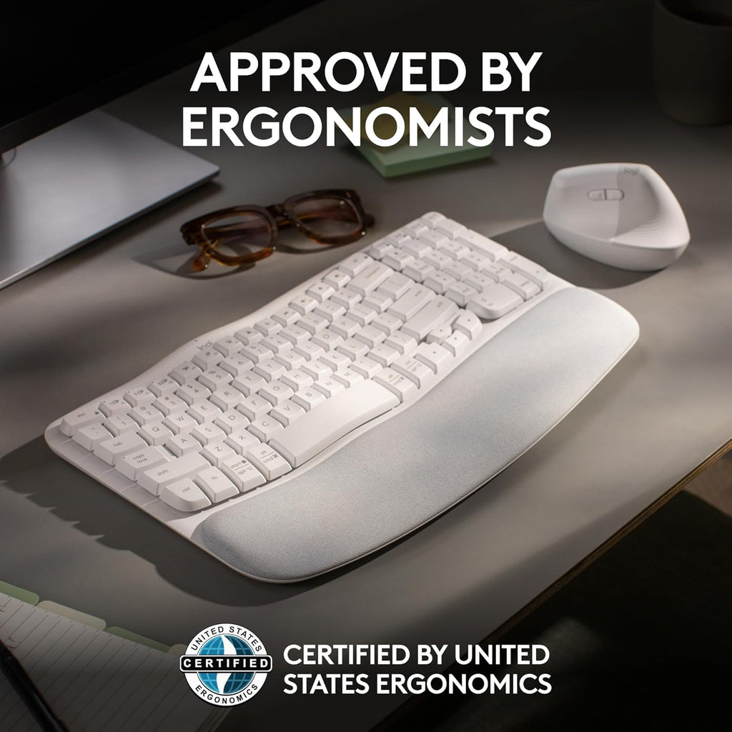 Logitech Ergo Series Wave Keys Wireless Ergonomic Keyboard with Cushioned Palm Rest - Off White
