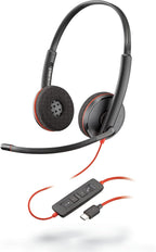 Poly Blackwire 3220 USB-C On Ear Wired Headset With Noise Canceling Boom Mic - Black