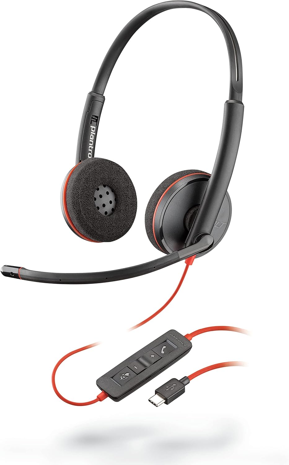 Poly Blackwire 3220 USB-C On Ear Wired Headset With Noise Canceling Boom Mic - Black