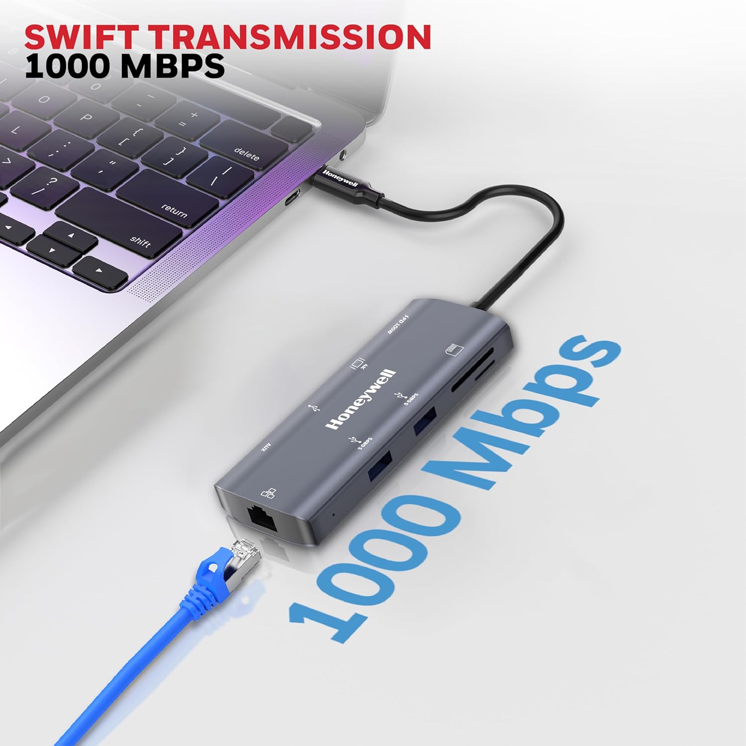 HONEYWELL NEW LAUNCH 9-IN-1 TYPE C DOCK WITH 4K HDMI, 1GBPS RJ45 ETHERNET PORT, 2XUSB 3.0, 1XUSB 2.0 & TYPE C 3.0 PD100W, SD & MICRO SD SLOT, AUDIO PORT FOR ALL TYPE C DEVICES- WINDOWS/MACBOOK