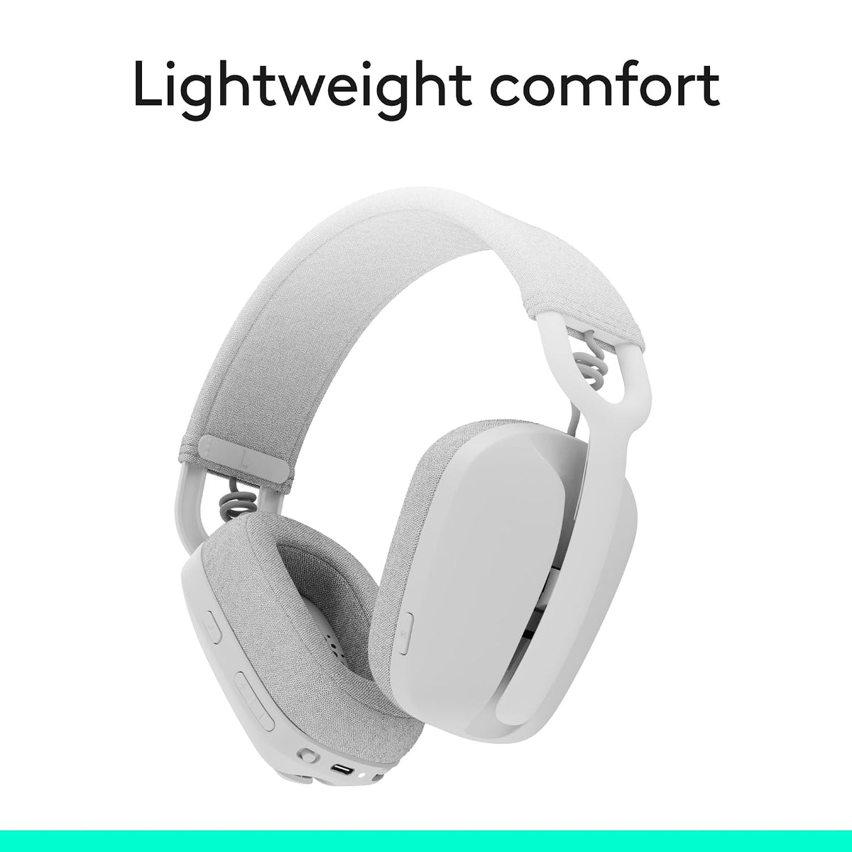 White over-ear headphones on a white background with 'Lightweight comfort' text.