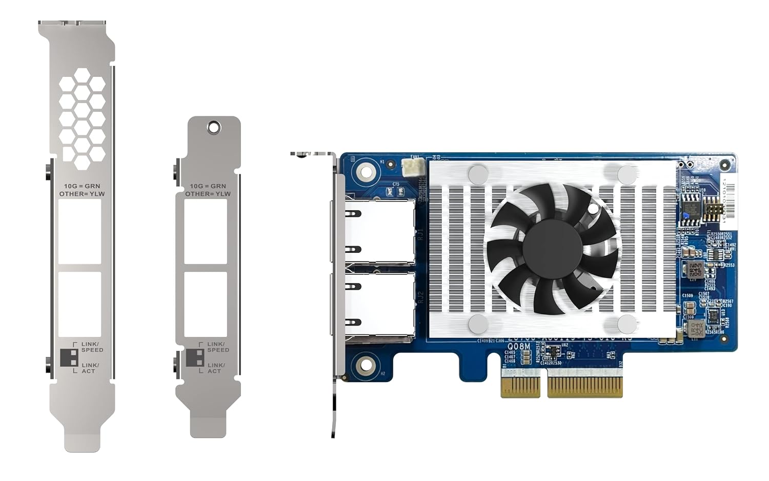 Computer graphics card with a fan on a white background