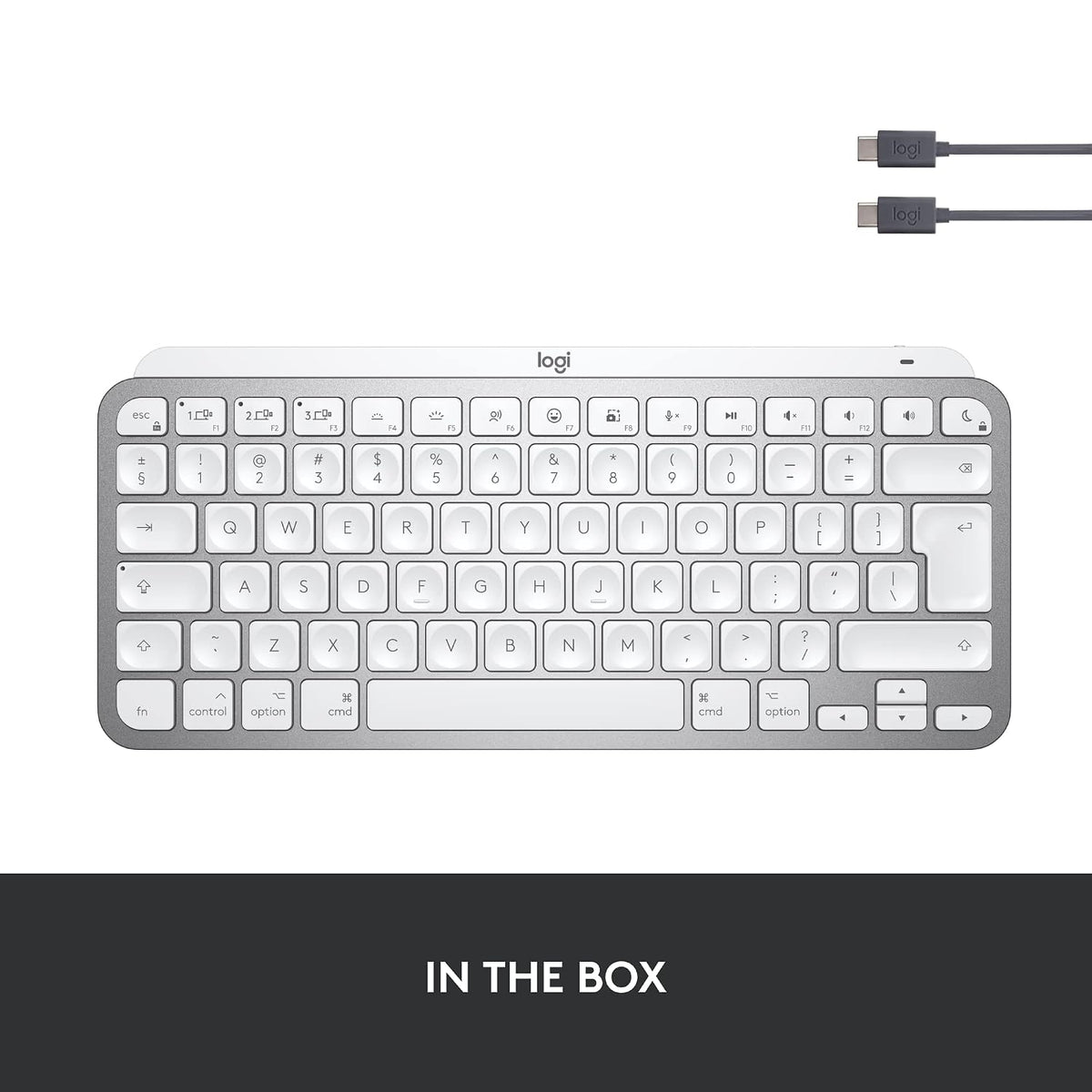 Logitech keyboard with USB-C cable on a white background