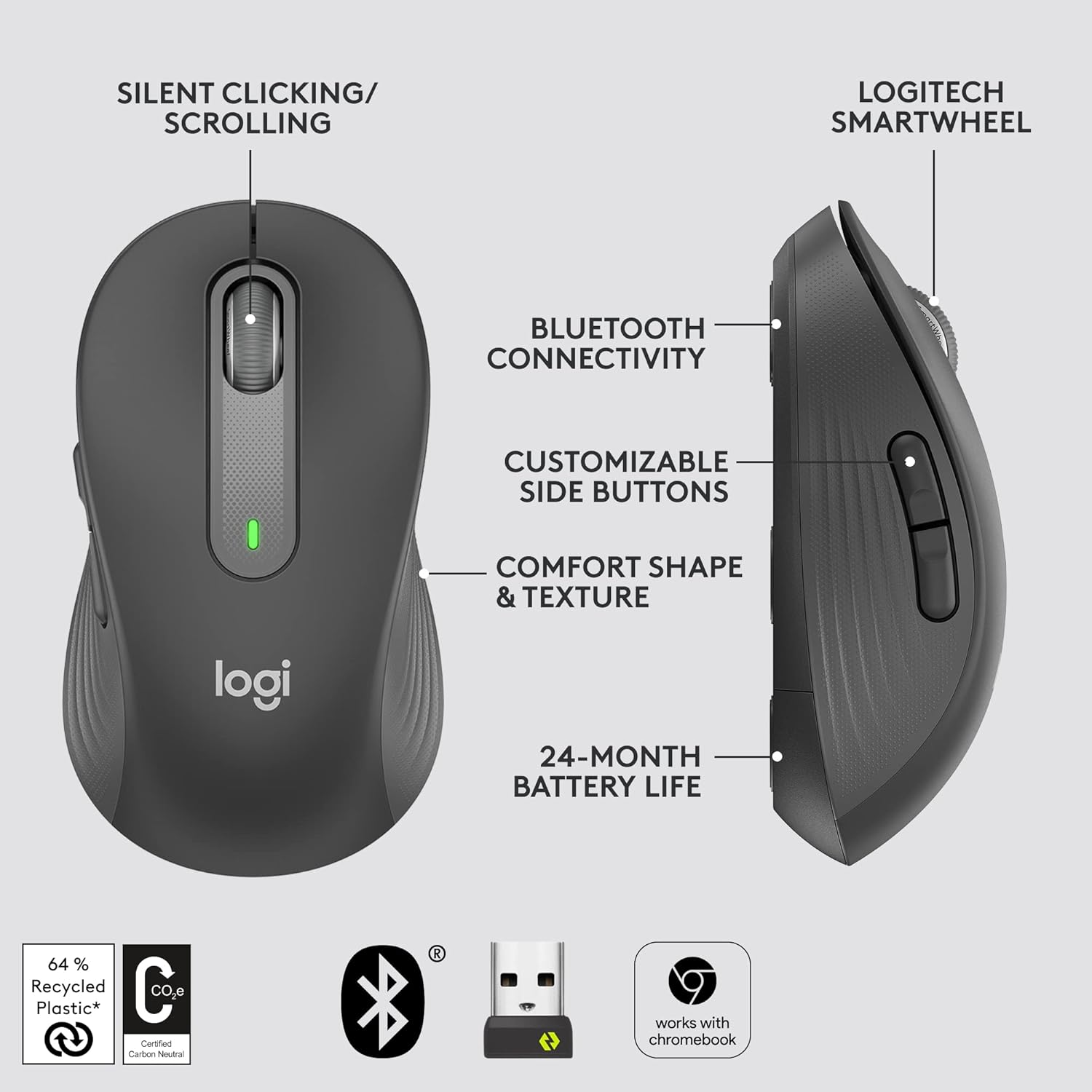 Logitech Signature M650 Optical Wireless Mouse - Graphite
