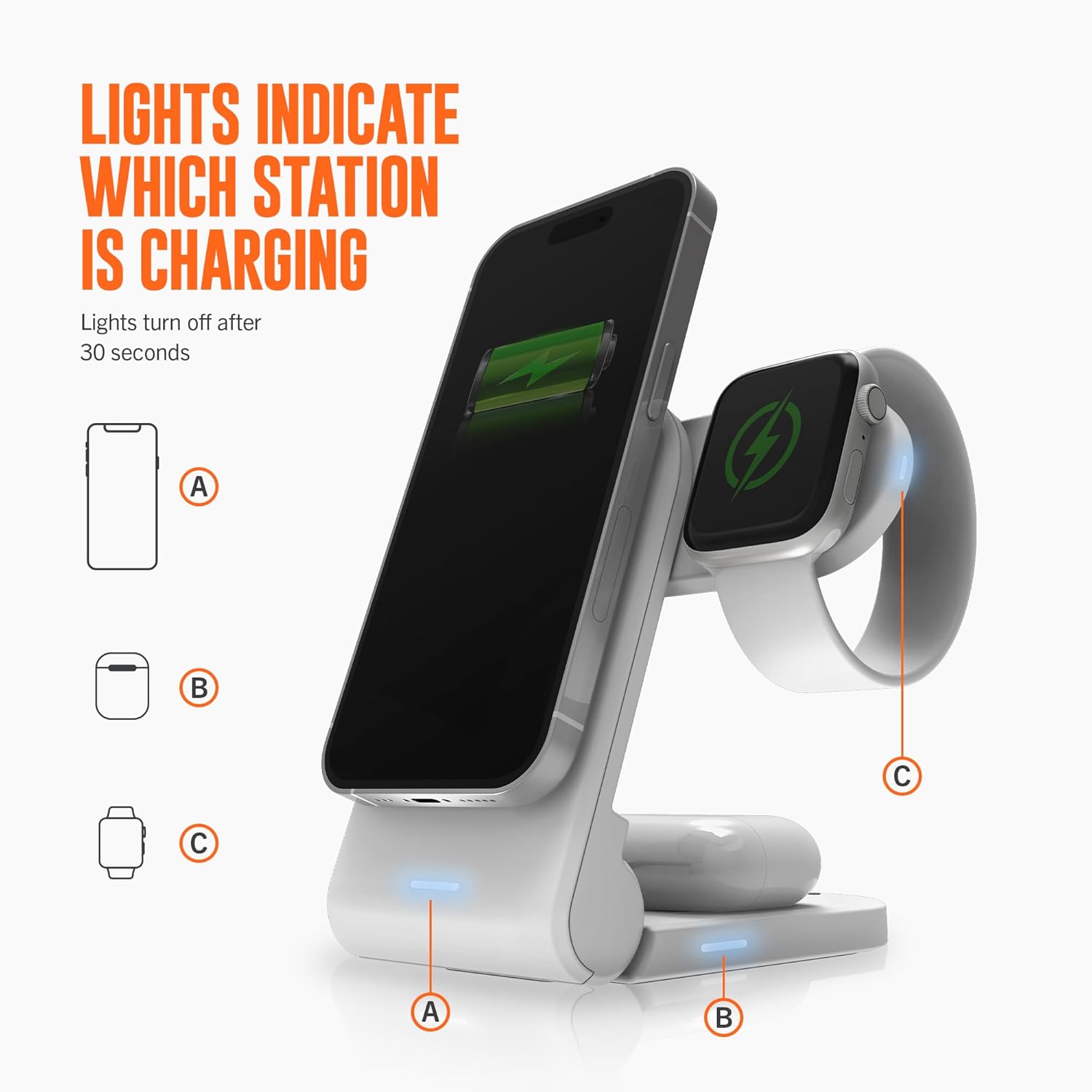 STM ChargeTree Swing 3-in-1 Wireless Charger Station – Qi-Certified Charger for iPhone, Android, AirPods & Apple Watch with Nightstand Mode Swing Arm – USB-C Cable Included, Black