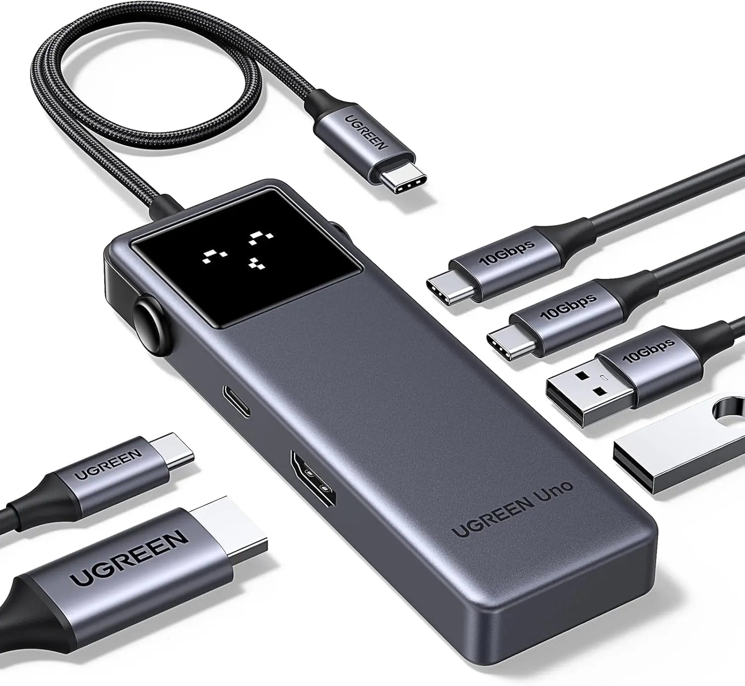 UGREEN Uno 6-in-1 USB-C Hub 10Gbps 2 USB-C 2 USB-A Data Port PD 4K 60Hz HDMI MacBook Pro Air iPad Surface XPS (35998)