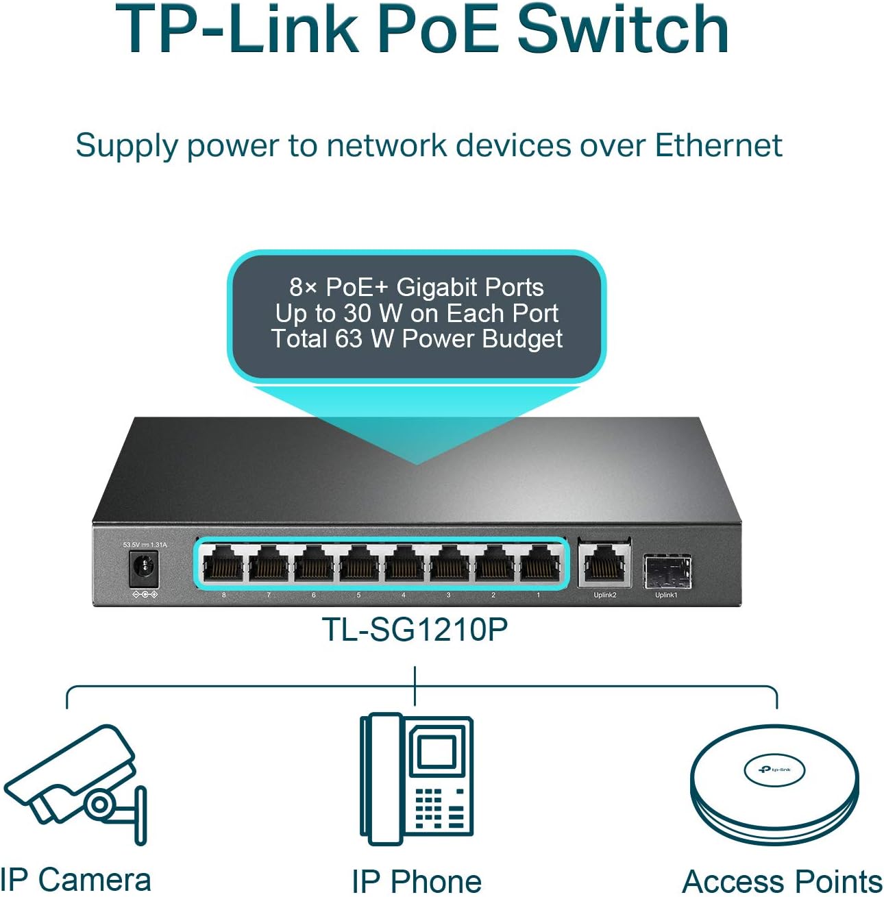 TP-Link TL-SG1210P 10-Port Gigabit Desktop Switch with 8-Port PoE+ (Desktop/Wall-Mount)