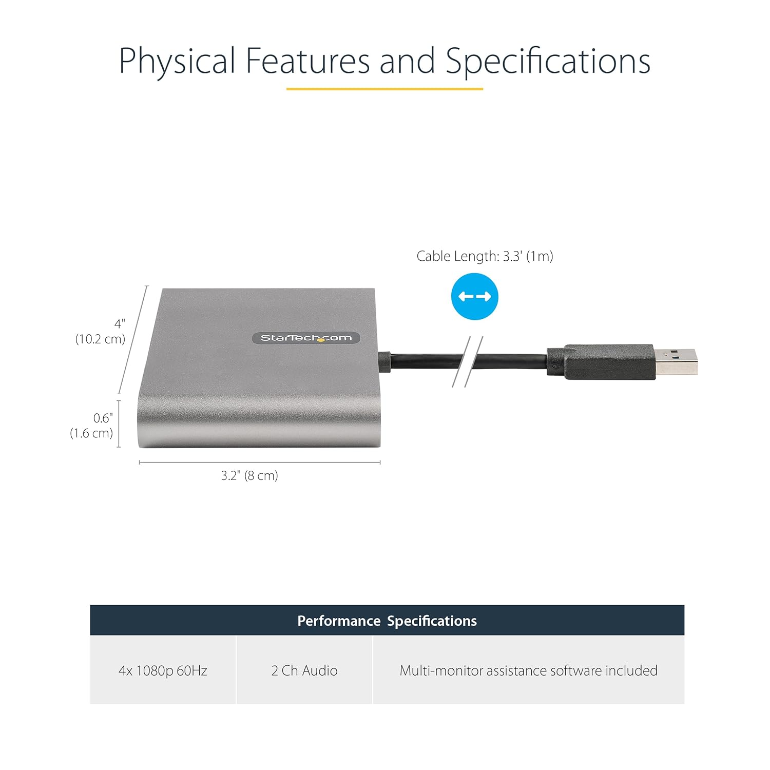StarTech.com USB 3.0 to Quad HDMI Display Adapter - External Video & Graphics Card - 1080p 60Hz Multi Monitor Converter - Windows Only (USB32HD4)