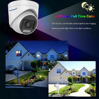 A PRAMAI dome security camera shown in a composite promotional graphic with two nighttime and two daytime residential house photos, plus text advertising 24/7 full time color and 3K full color full HD video.