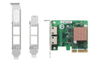 Computer hardware components including a green PCI Express card with heat sink on a white background