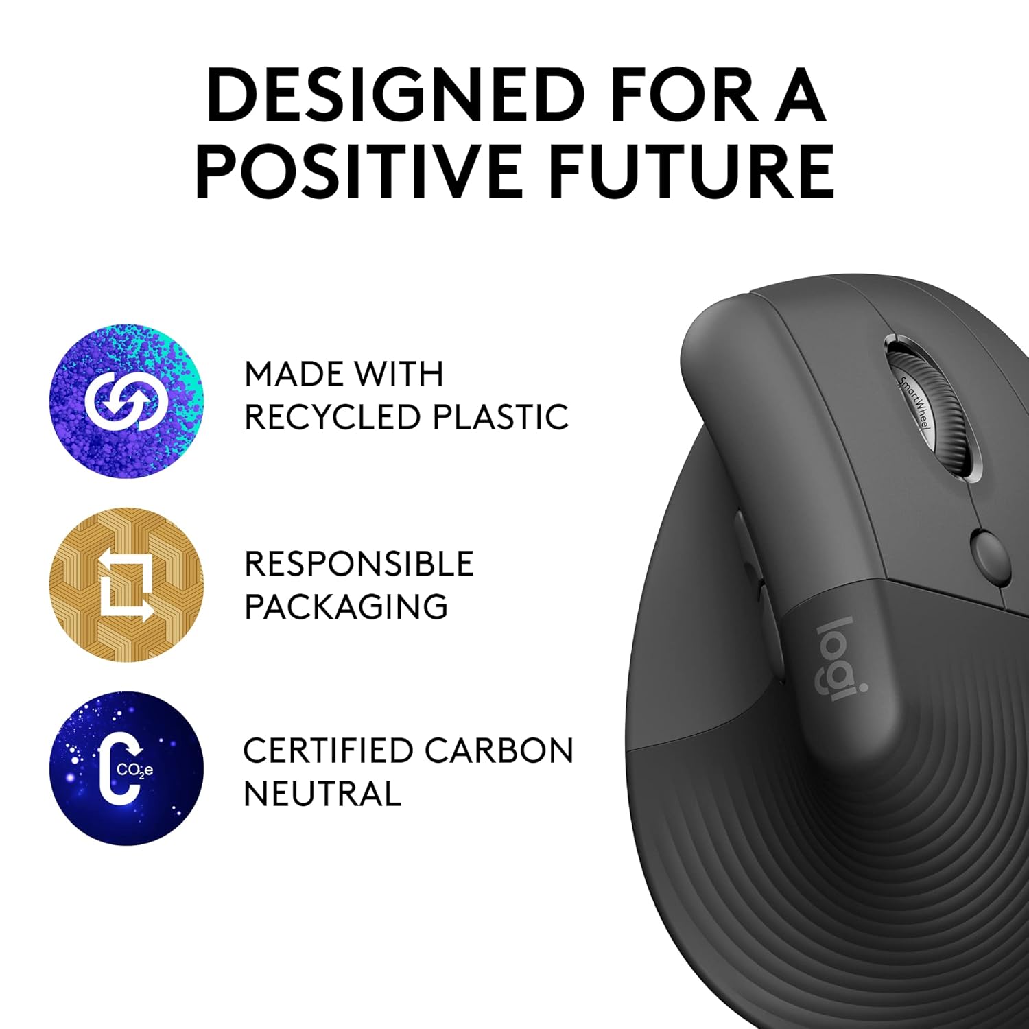 Logitech Ergo Series Lift Vertical Bluetooth Wireless 4000 DPI Optical Mouse - Graphite