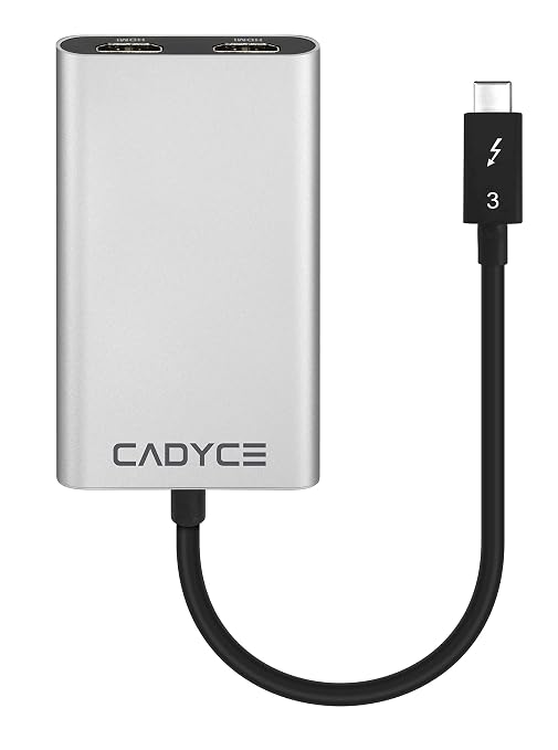 Cadyce CA‑T3HD Thunderbolt™ 3 to Dual HDMI Adapter displayed from angle b, highlighting dual HDMI ports