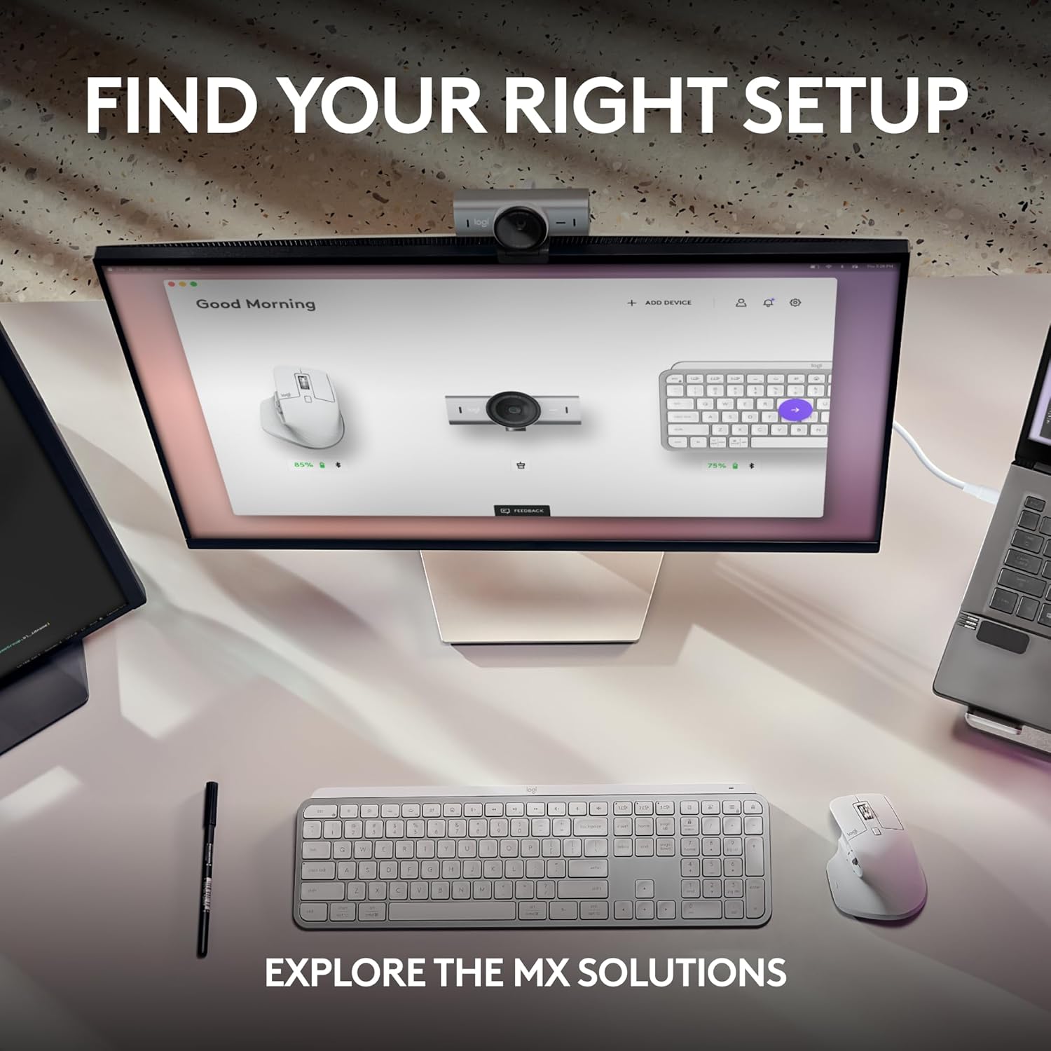 Logitech Master Series MX Brio 4K Ultra HD USB-C Collaboration and Streaming Webcam with Dual Mics - Pale Gray